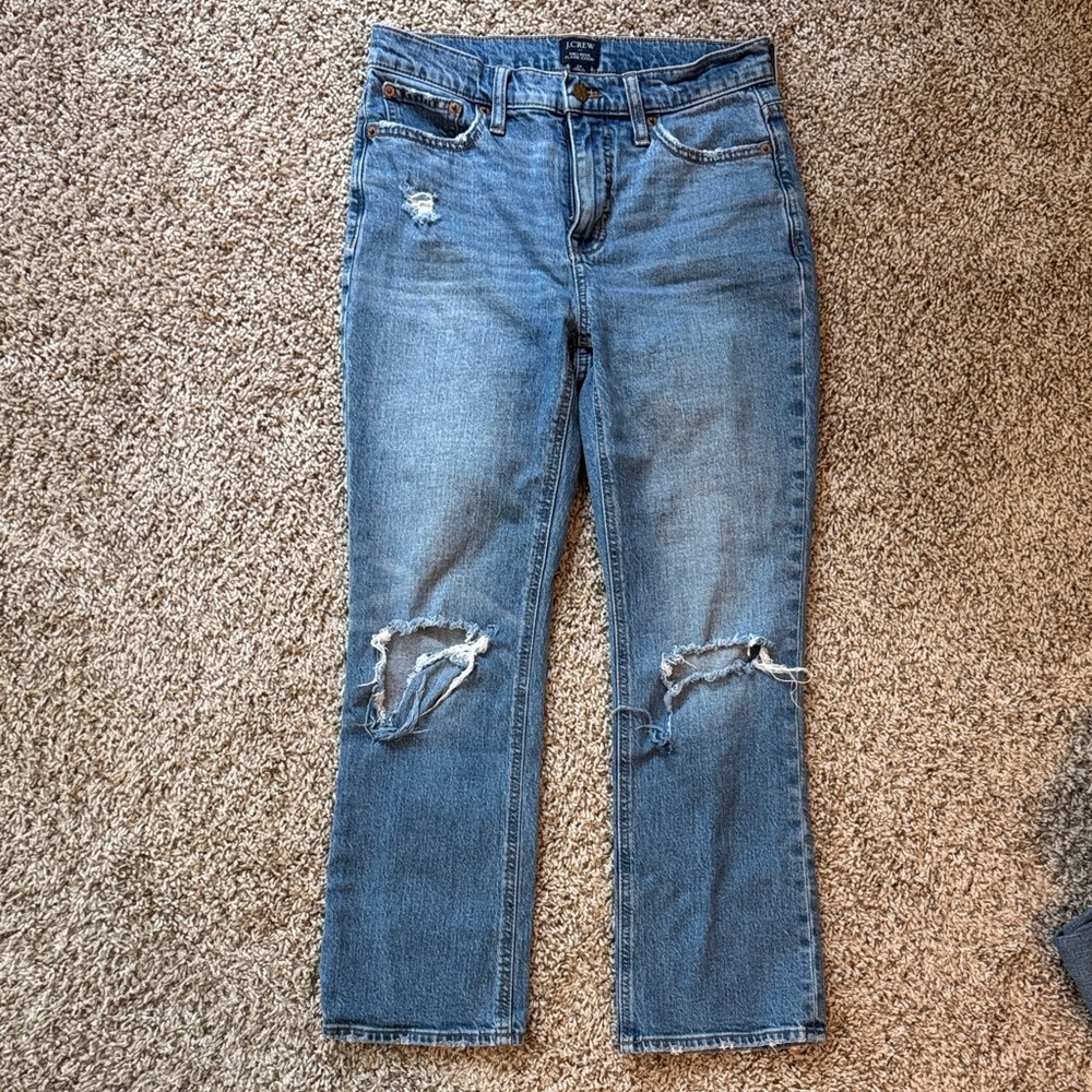 J. Crew Medium Blue Distressed Straight Leg Jeans